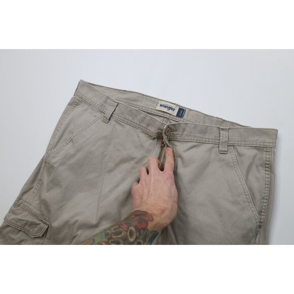 Vintage Y2K Wrangler Mens 38x31 Faded Baggy Wide Leg Cargo Pants Beige Cotton - Picture 6 of 12